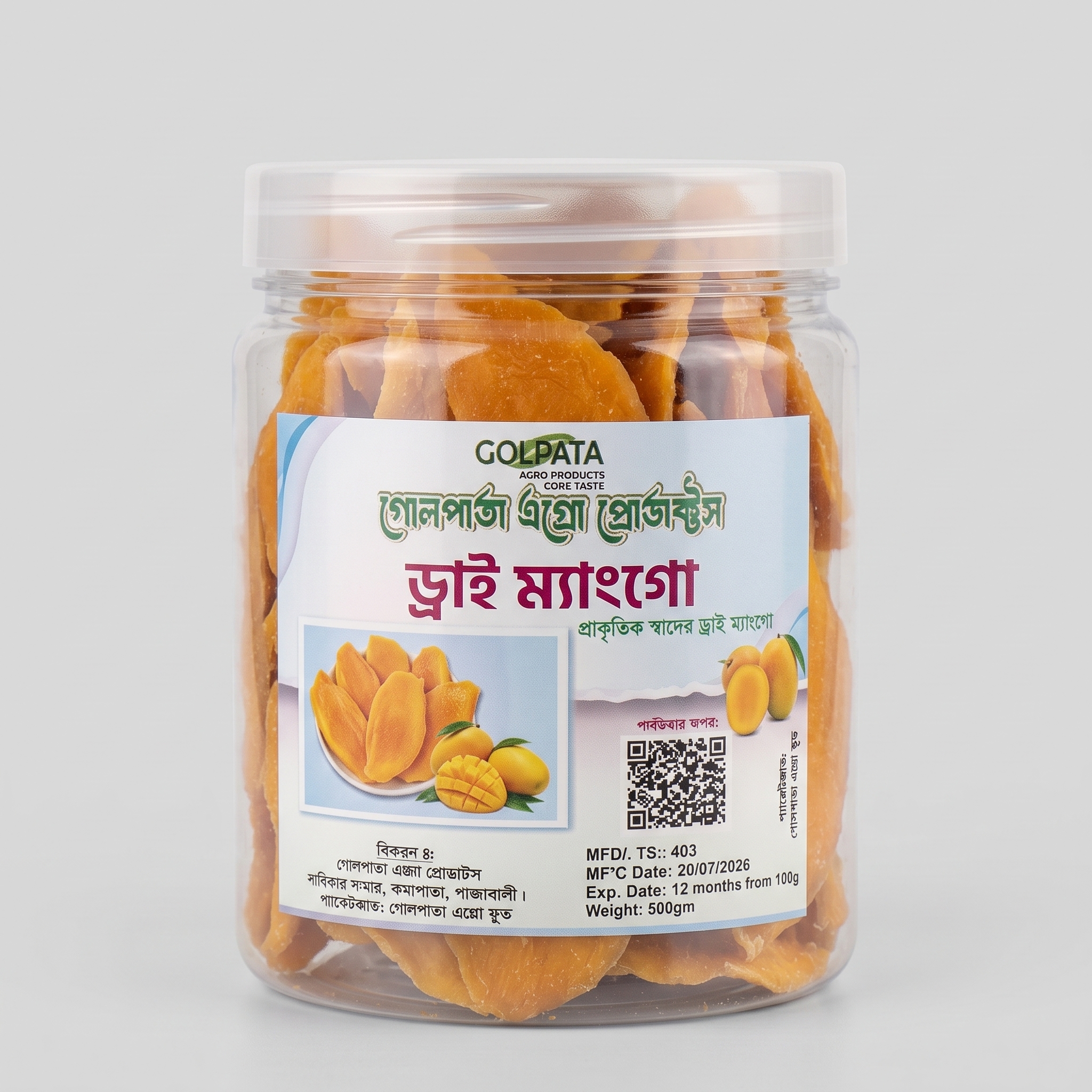 Golpata Agro dried mango slices in a labelled jar